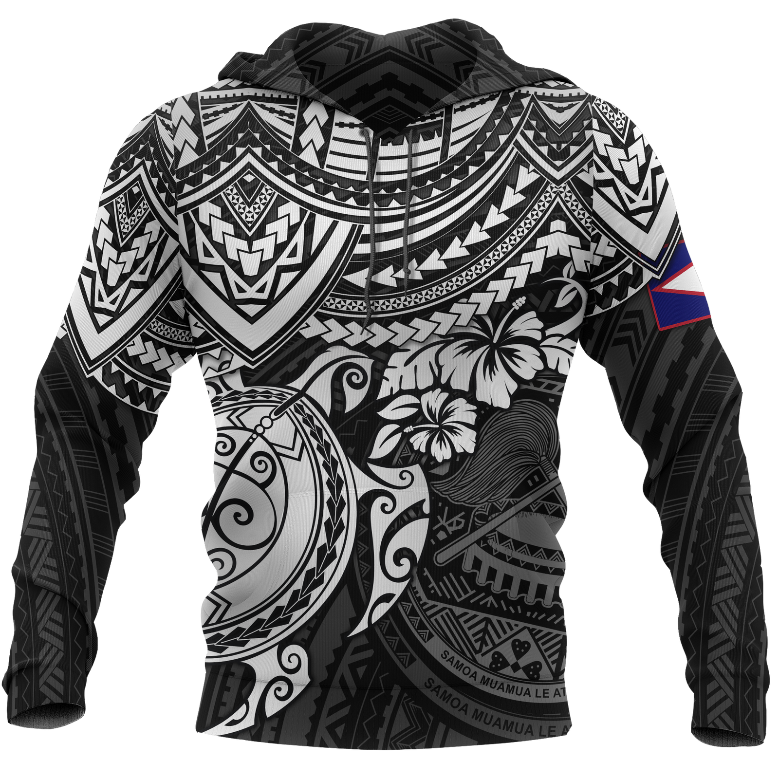 American Samoa Polynesian Hoodie Black Turtle Unisex BLACK - Polynesian Pride