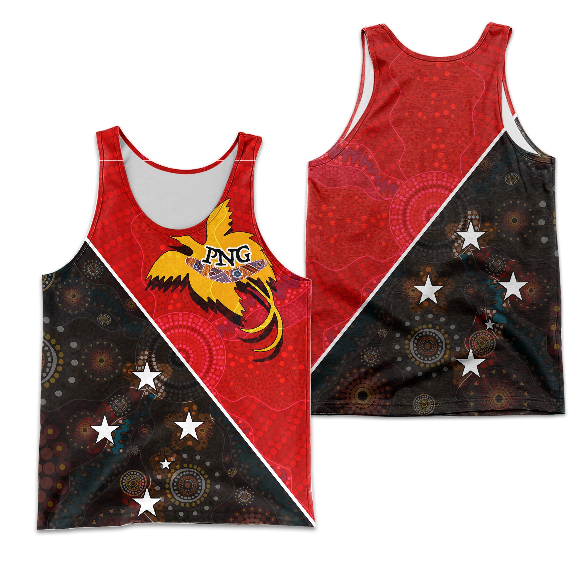 Papua New Guinea With Australian Aboriginal Print Men's Tank - LT20 Green - Polynesian Pride