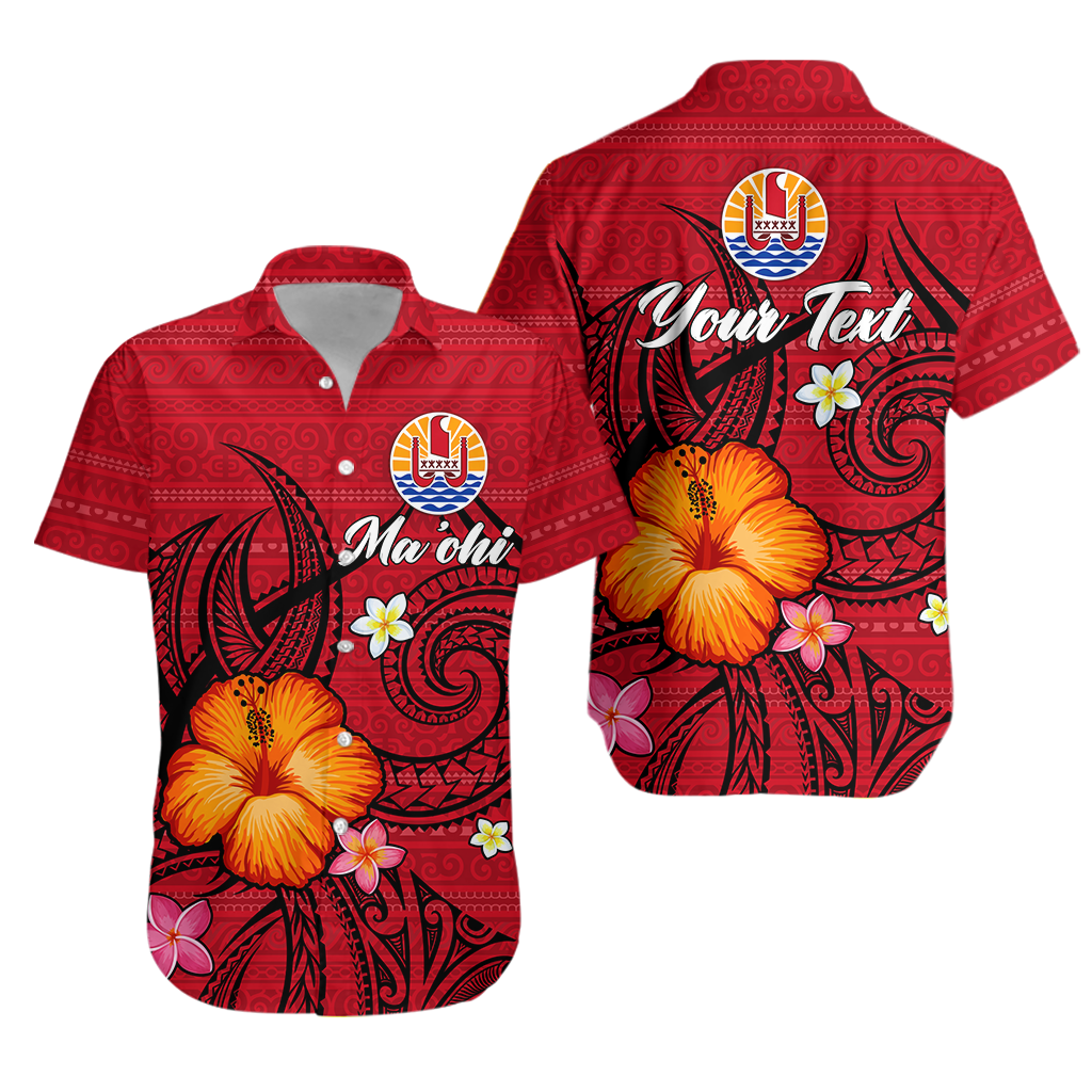 (Custom Personalised) Tahiti Maohi Hawaiian Shirt - Hibiscus With Tribal - LT12 Unisex Red - Polynesian Pride