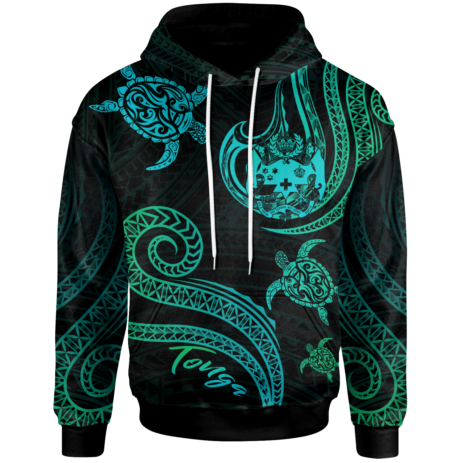 Tonga Hoodie Polynesian Turtle With Pattern Unisex Blue Green - Polynesian Pride