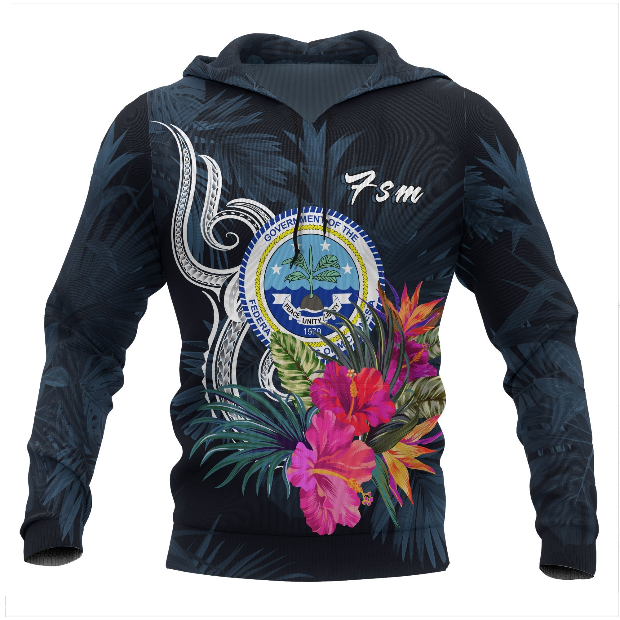 Federated States of Micronesia Hoodie Tropical Flower Unisex Blue - Polynesian Pride
