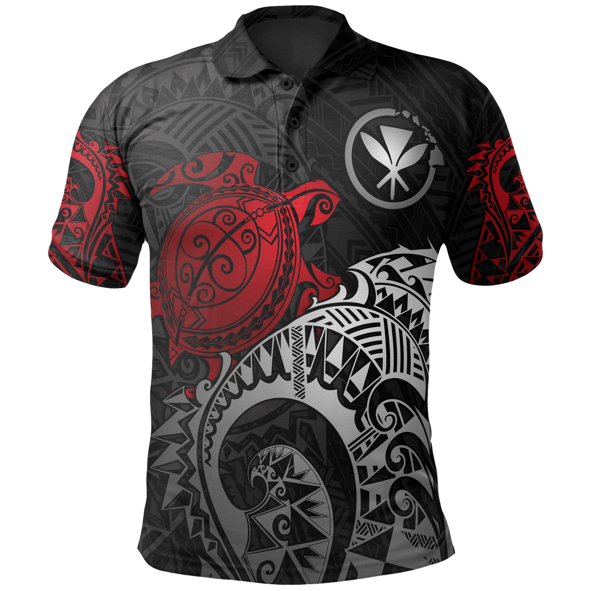 Hawaii Polo Shirt Kanaka Maoli Polynesian Red Turtle Tattoo Unisex RED - Polynesian Pride