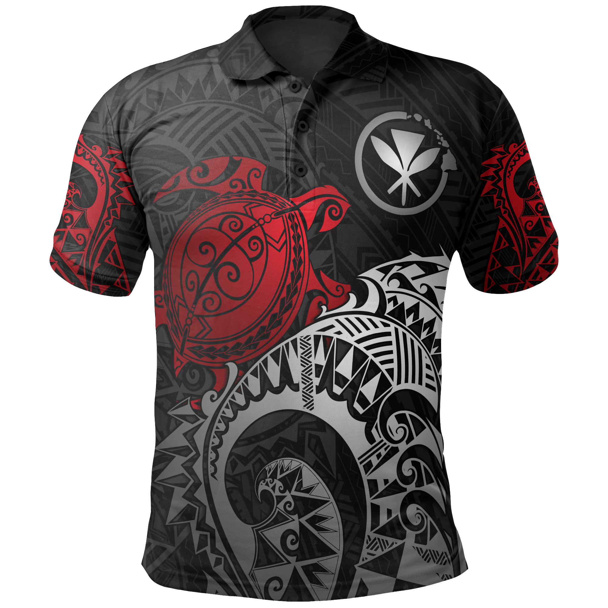 Hawaii Polo Shirt Kanaka Maoli Polynesian Red Turtle Tattoo Unisex RED - Polynesian Pride