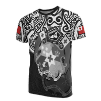 Tonga Pride T Shirt Tongan Flag Coat of Arms Polynesian Tattoo (White Black) Unisex WHITE - Polynesian Pride