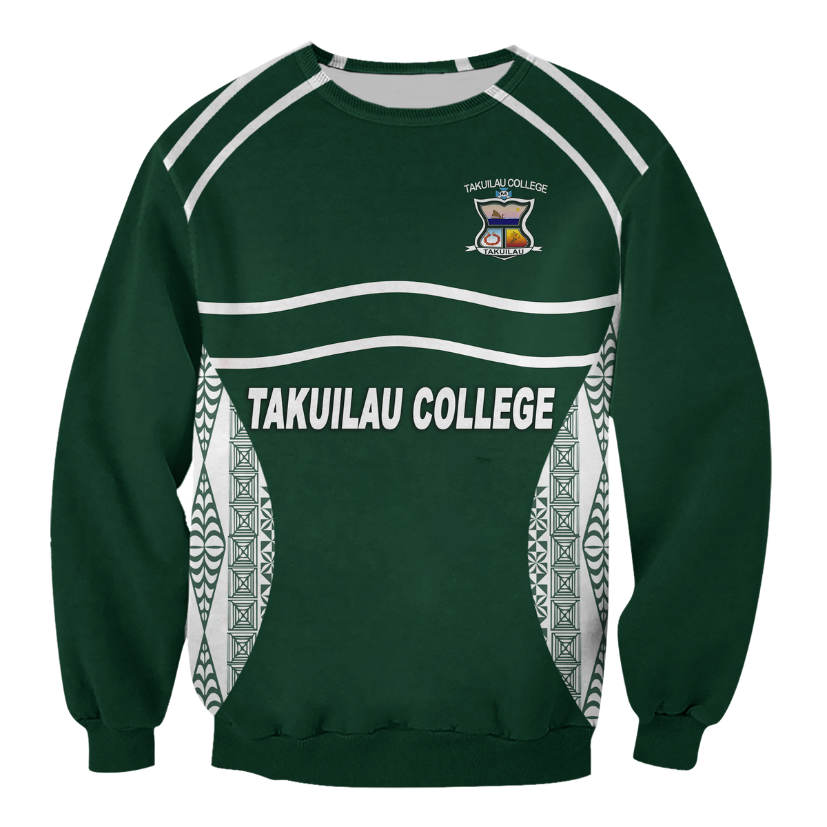 Takuilau College Tongan Patterns Sweatshirt - LT12 Unisex Green - Polynesian Pride