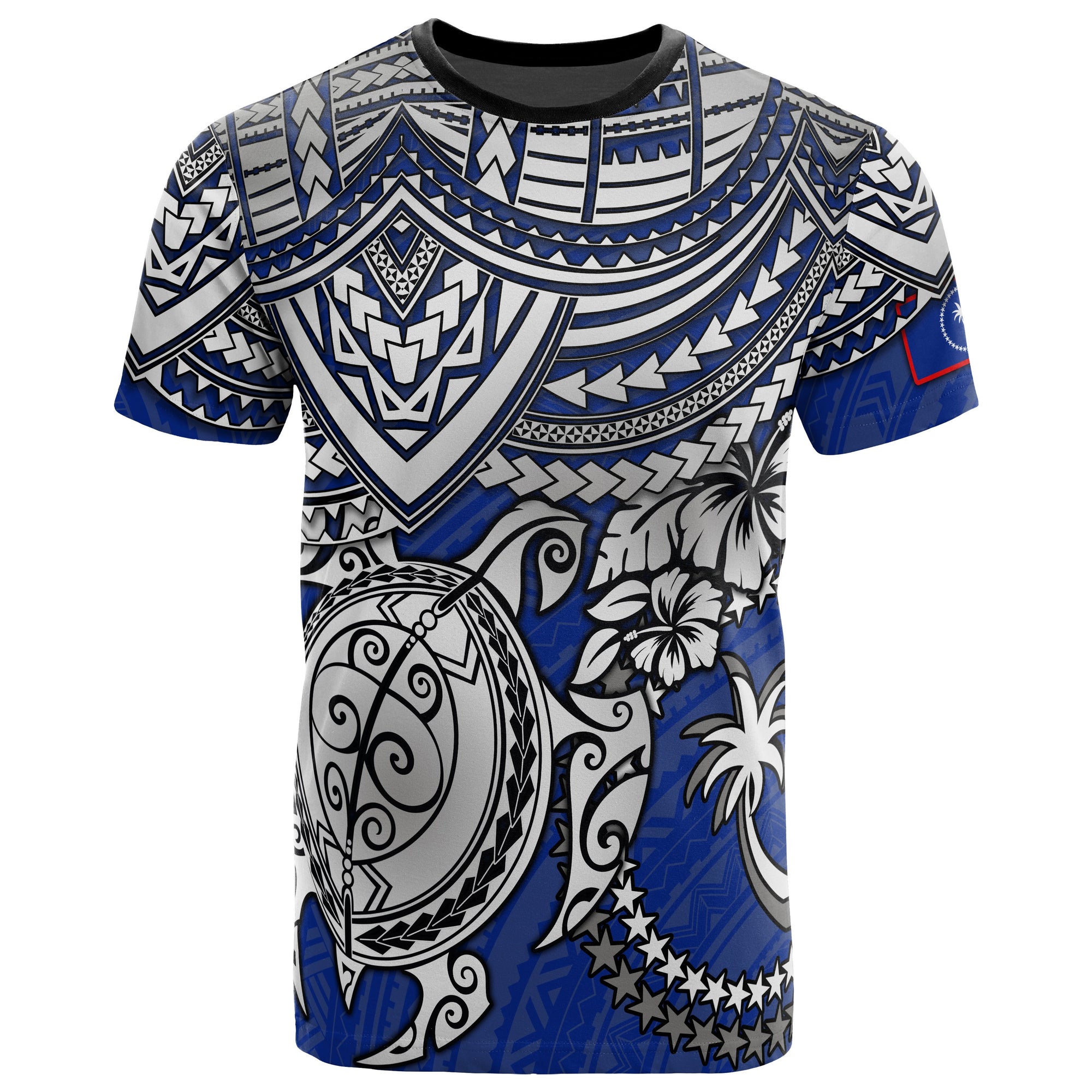 Chuuk T Shirt Chuuk Flag Polynesian White Turtle Hibiscus (Blue) Unisex Blue - Polynesian Pride