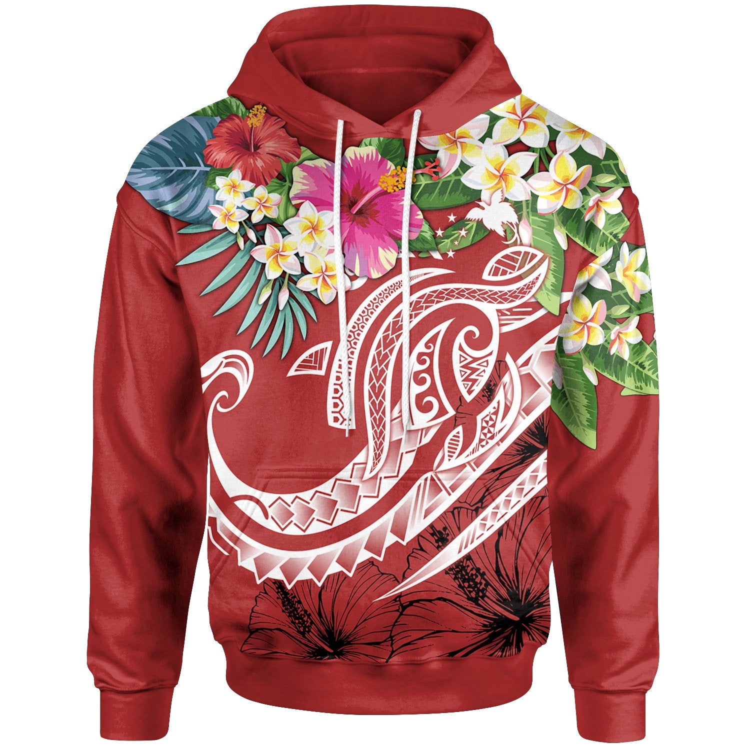 Papua New Guinea Polynesian Hoodie Summer Plumeria (Red) Unisex Red - Polynesian Pride