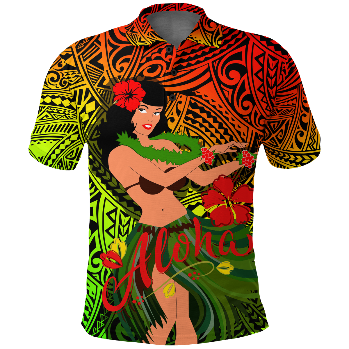 Custom Hawaii Hula Girl Reggae Polo Shirt LT2 - Polynesian Pride