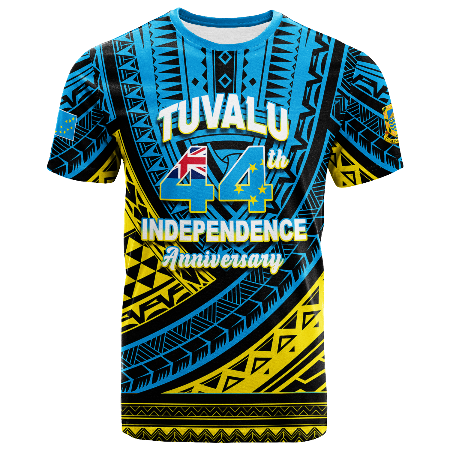 Tuvalu T Shirt 44th Independence Anniversary Tribal Pattern LT12 Unisex Blue - Polynesian Pride