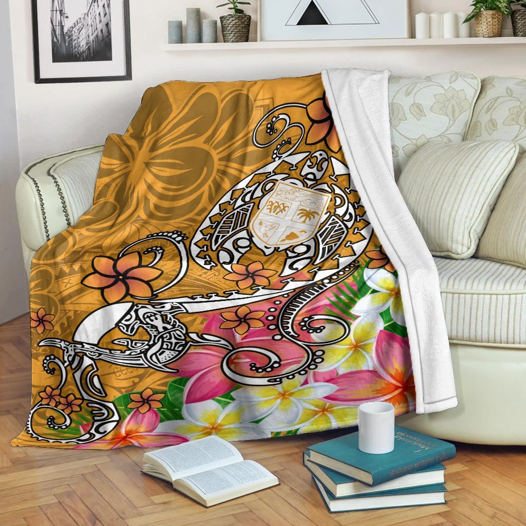 Fiji Premium Blanket - Turtle Plumeria (Gold) - Polynesian Pride