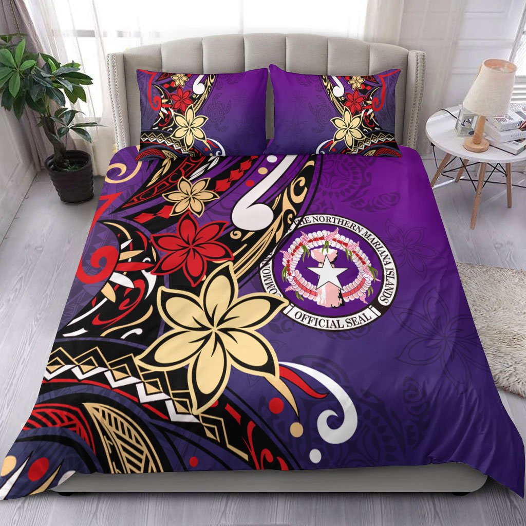 Northern Mariana Bedding Set - Tribal Flower With Special Turtles Purple Color Purple - Polynesian Pride