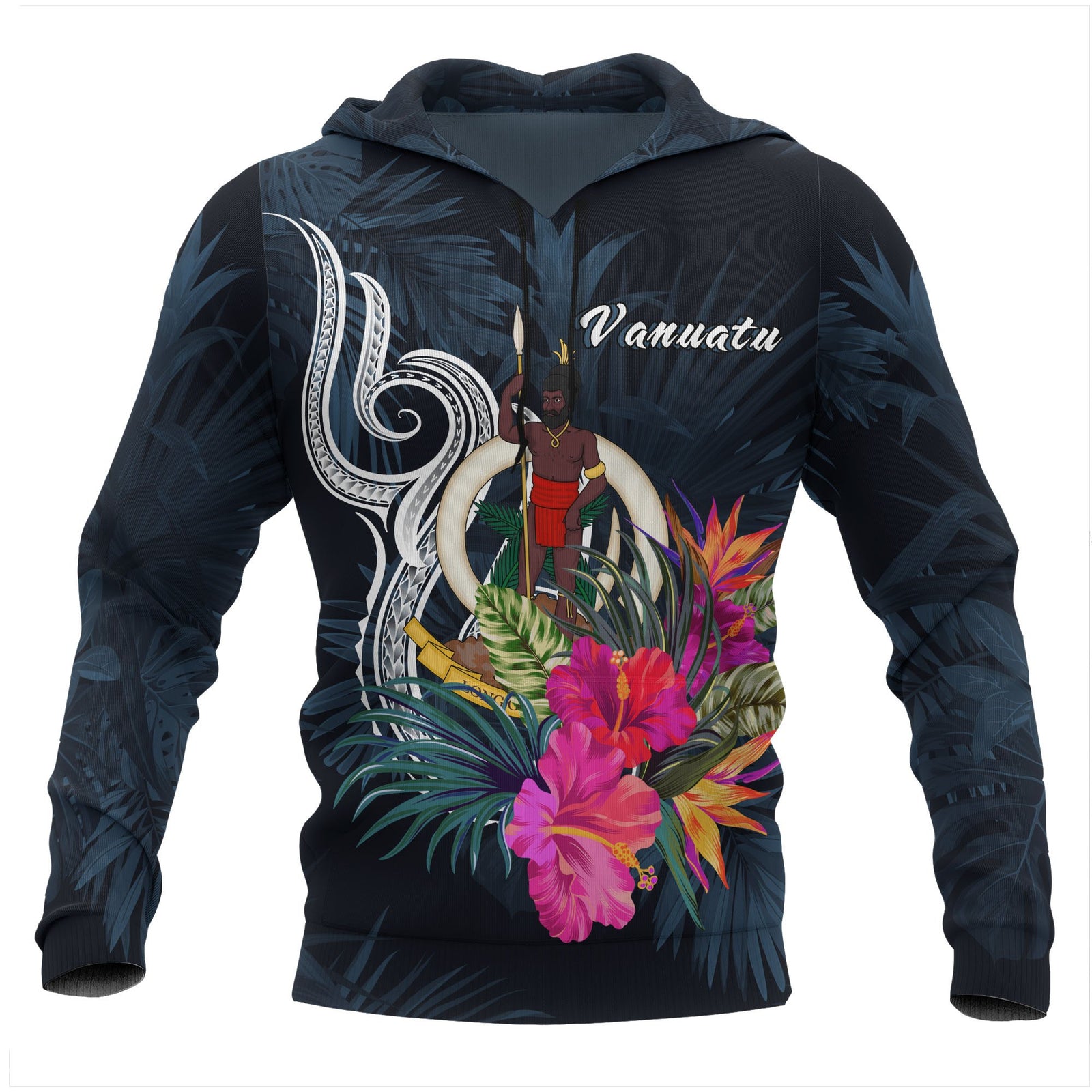 Vanuatu Polynesian Hoodie Tropical Flower Unisex Blue - Polynesian Pride