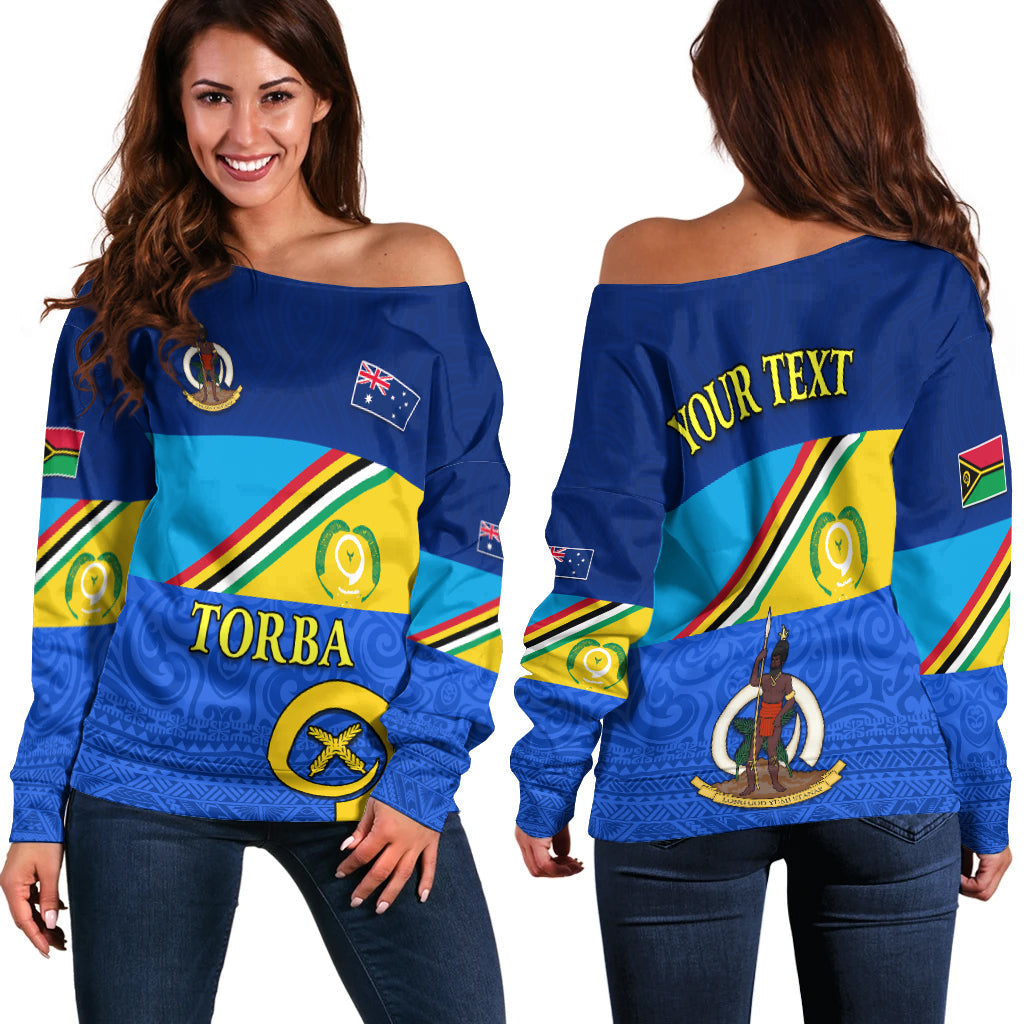 (Custom Personalised) Torba Vanuatu Province Off Shoulder Sweater Mix Australia Flag LT13 Women Blue - Polynesian Pride