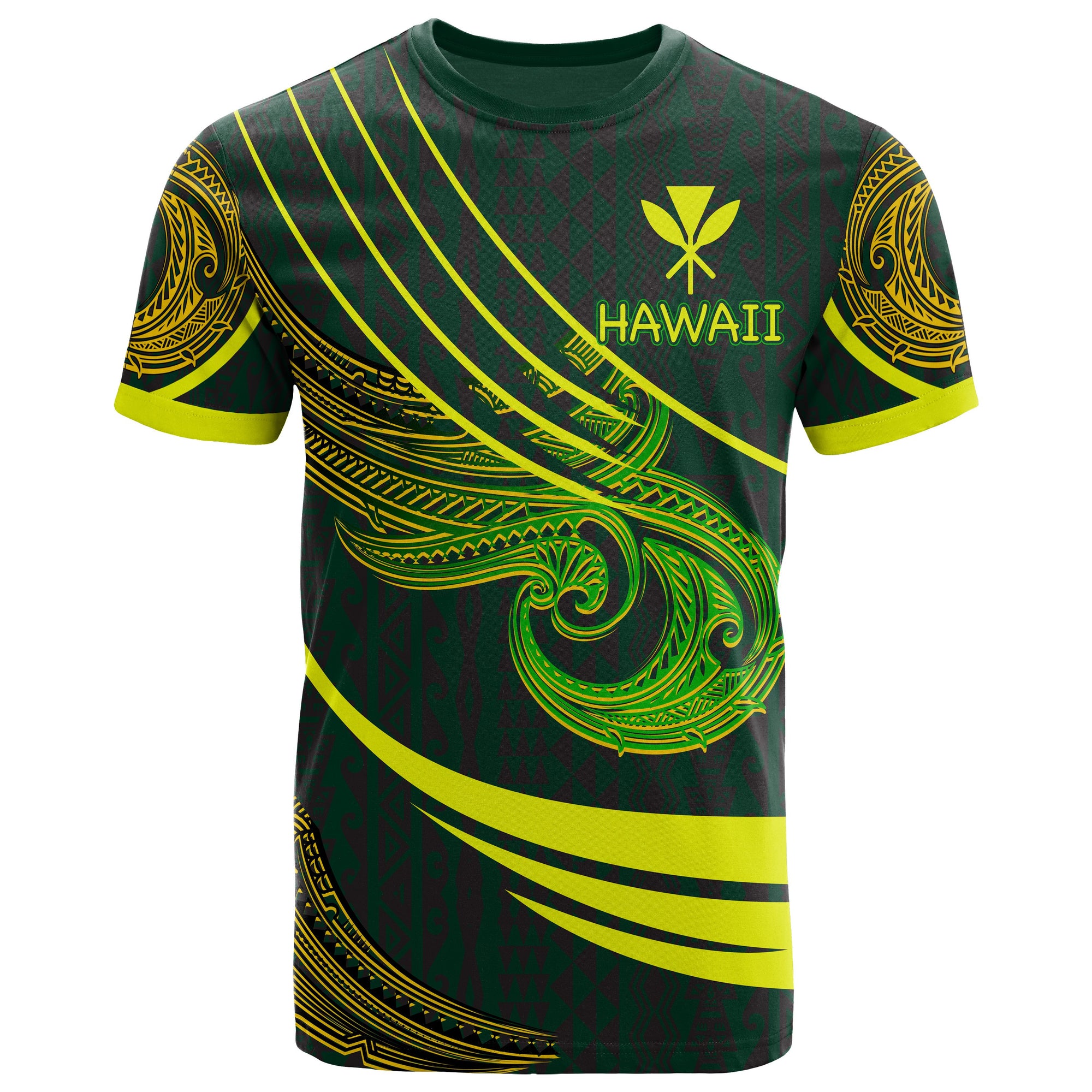 Hawaii Polynesian T Shirt Wave Pattern Unisex Green - Polynesian Pride