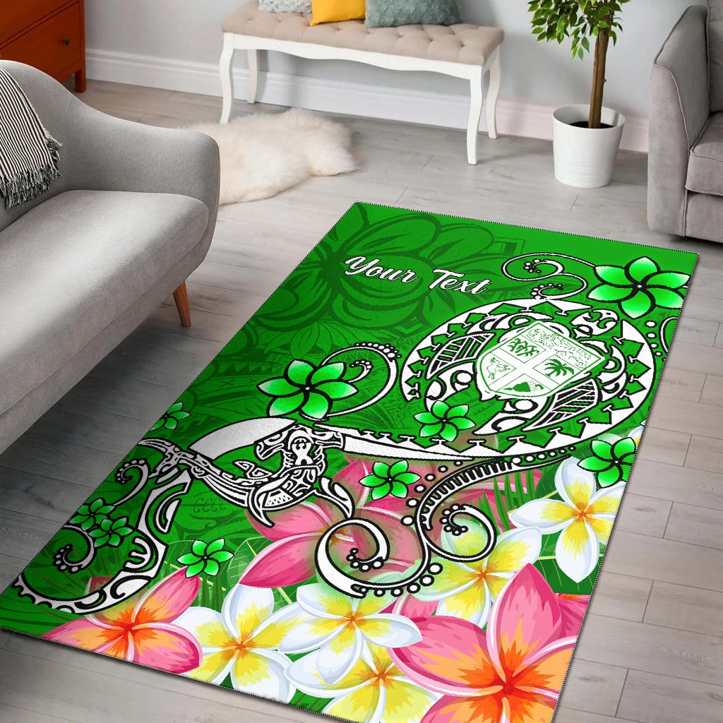 Fiji Custom Personalised Area Rug - Turtle Plumeria (Green) Green - Polynesian Pride