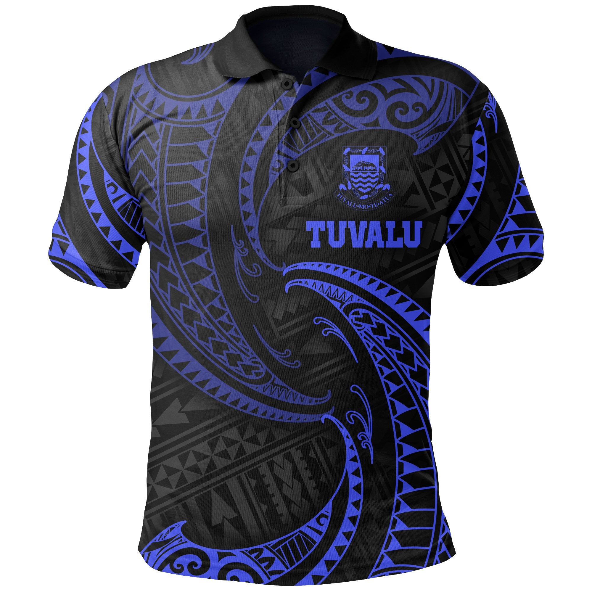 Tuvalu Polynesian Polo Shirt Blue Tribal Wave Unisex Blue - Polynesian Pride