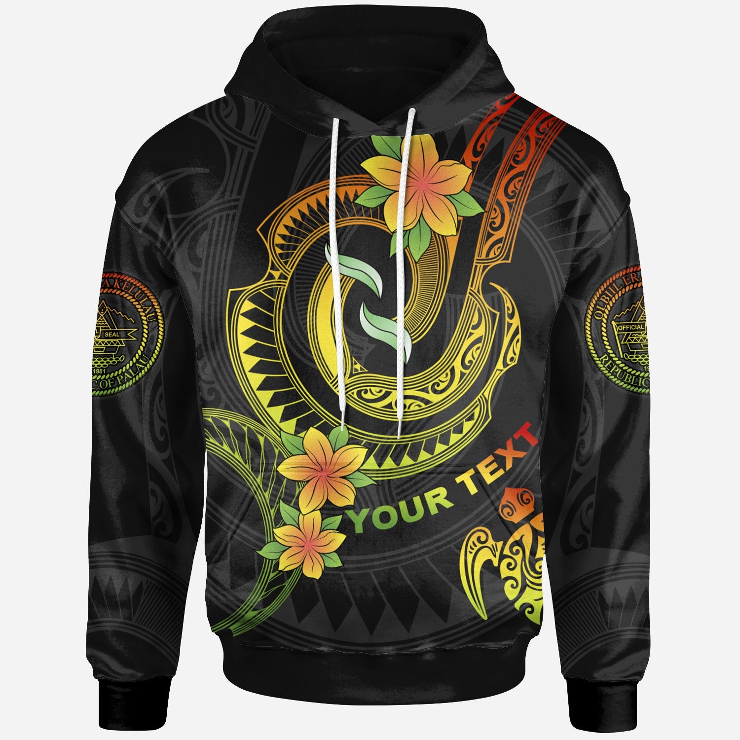 Palau Custom Hoodie Reggae Plumeria Flowers with Spiral Patterns Unisex Reggae - Polynesian Pride