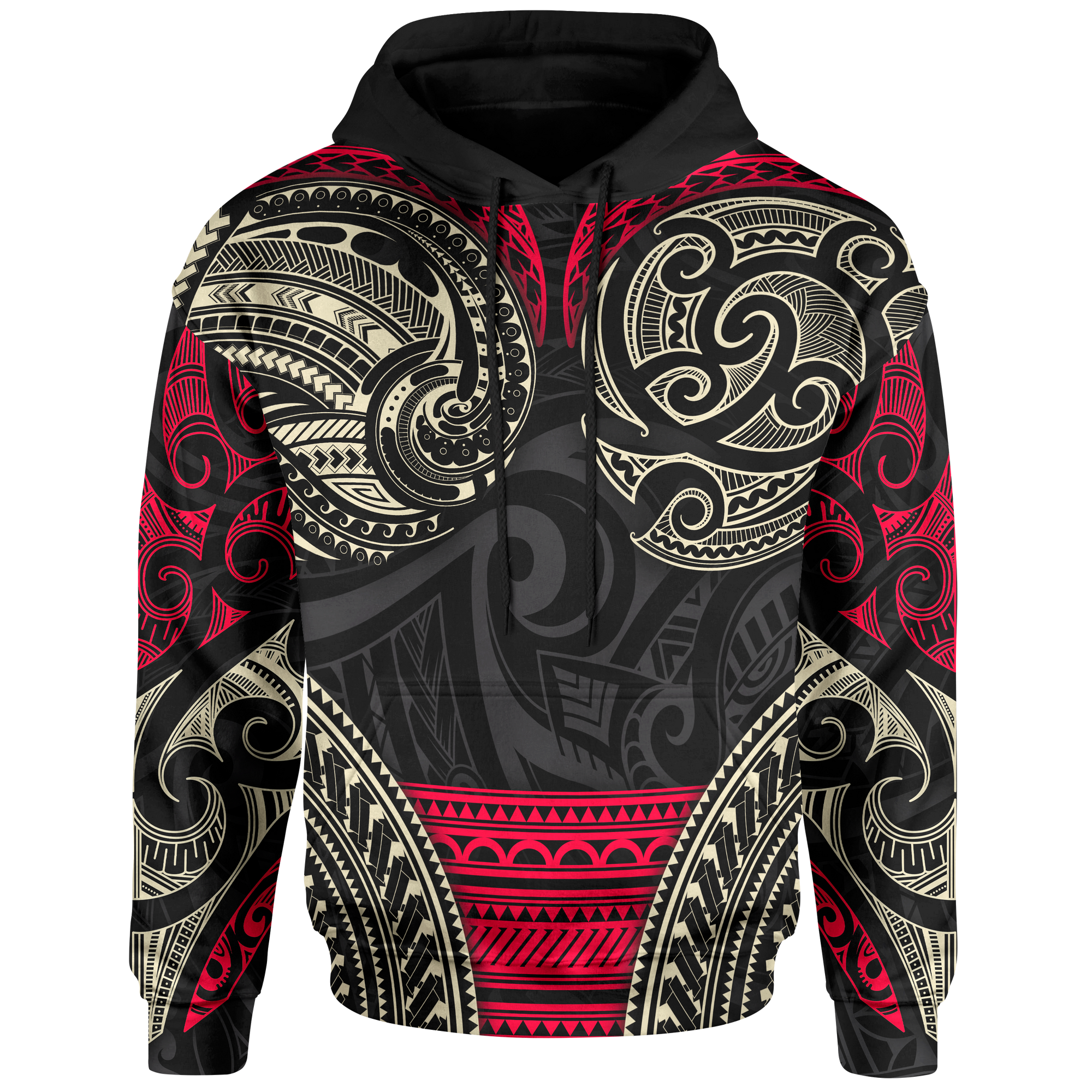 Maori ll Over Hoodie Polynesian Patterns Style Hoodie Unisex Black - Polynesian Pride