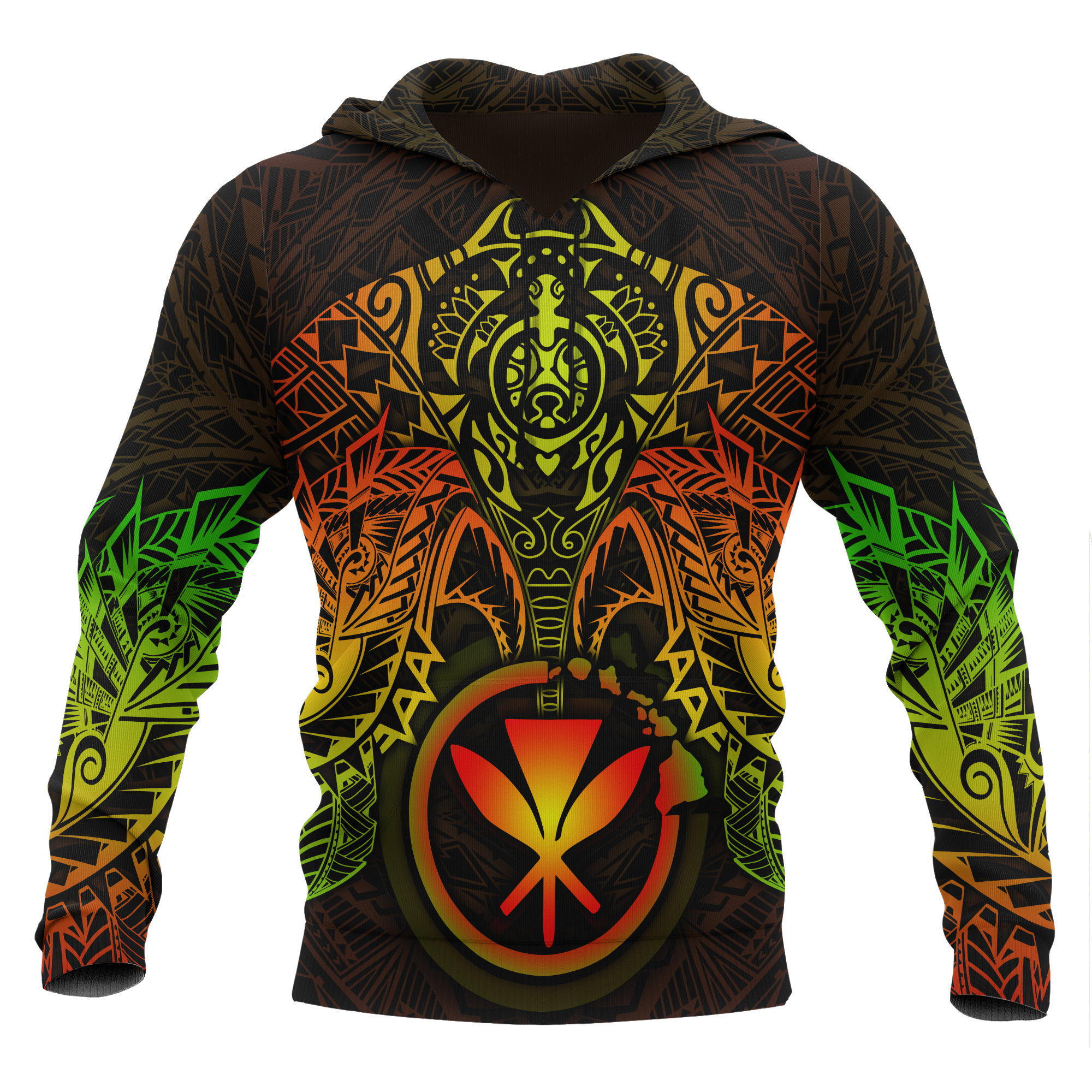 Polynesian Hawaii Hoodie Reggae Turtle Manta Ray Unisex RED - Polynesian Pride