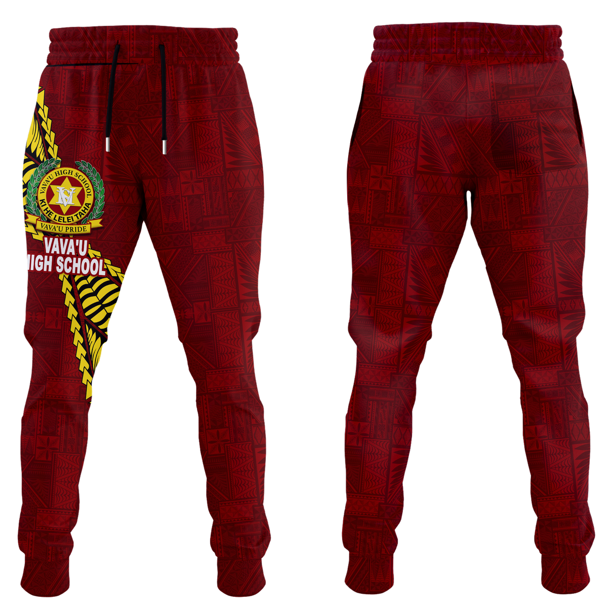 Tonga Vava'u High School Tongan Patterns Jogger Pants - LT12 Unisex Red - Polynesian Pride