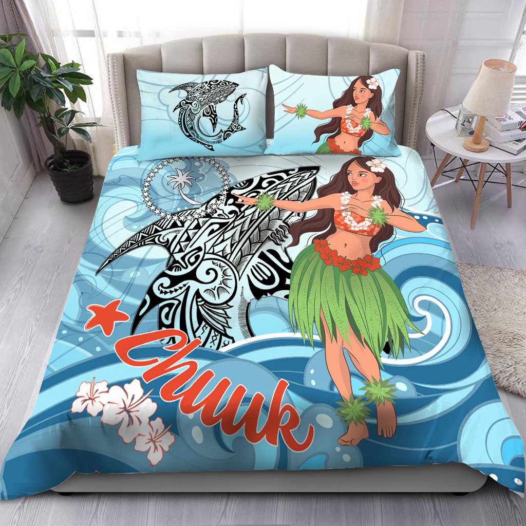 Chuuk Bedding Set - Polynesian Girls With Shark Blue - Polynesian Pride