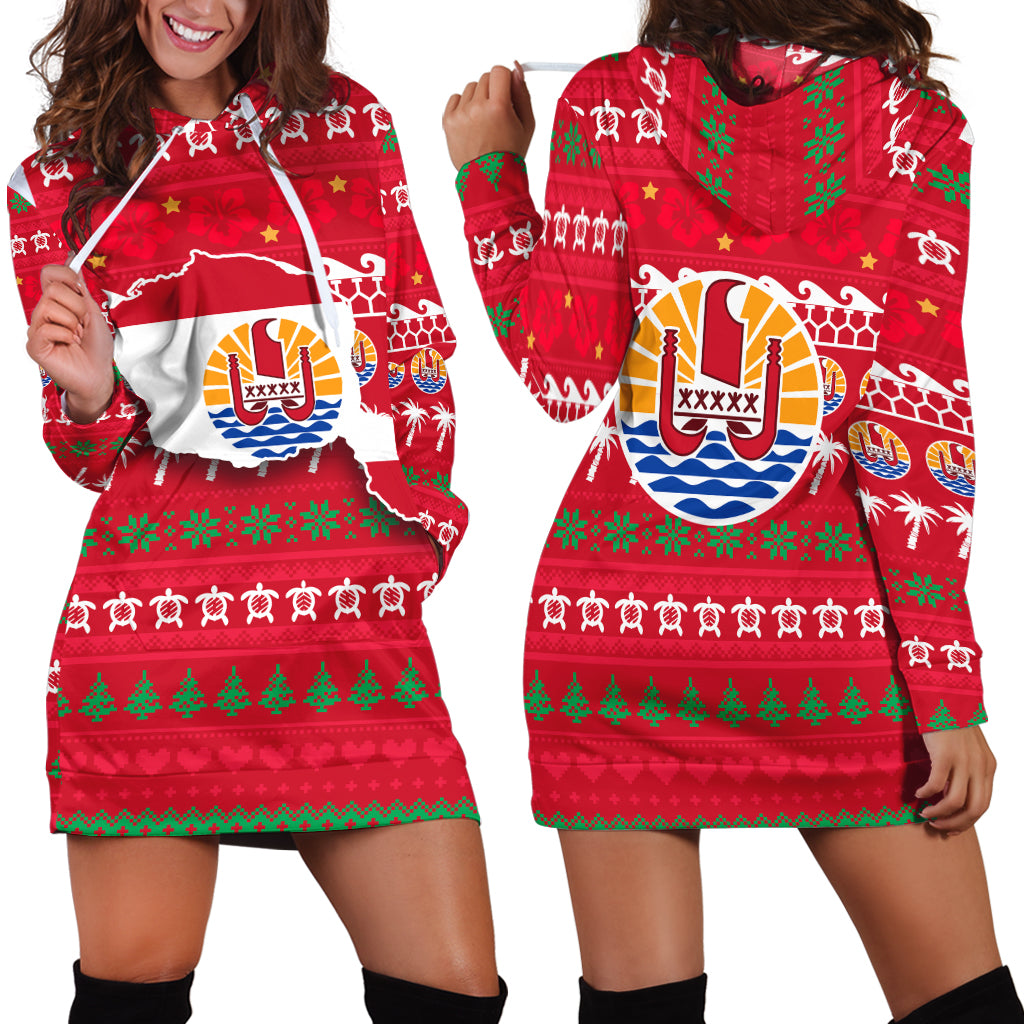 Tahiti Christmas Hoodie Dress - Ugly Christmas - LT12 Red - Polynesian Pride