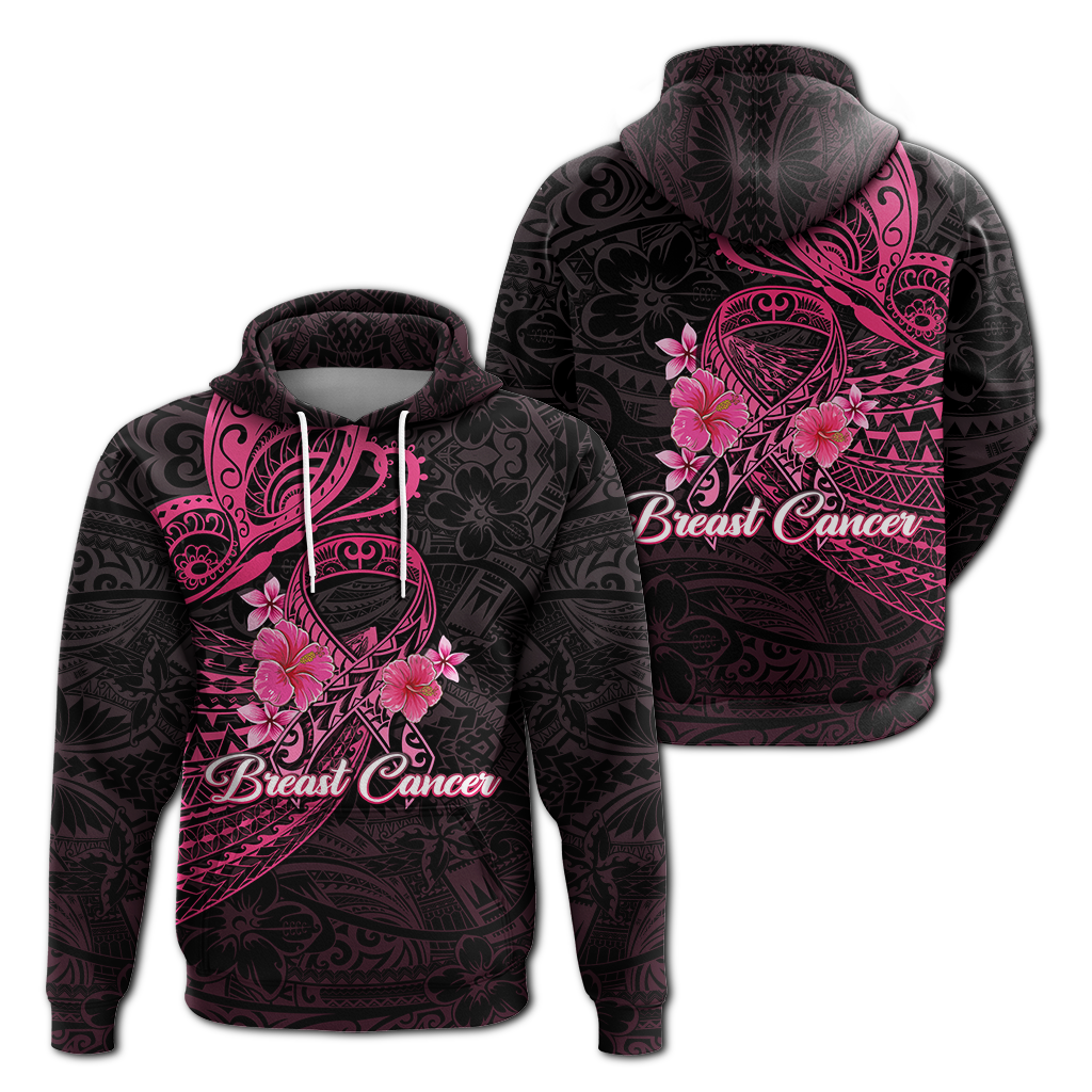 Breast Cancer Pink Ribbon Butterfly Polynesian Black Version Hoodie LT12 Hoodie Black - Polynesian Pride