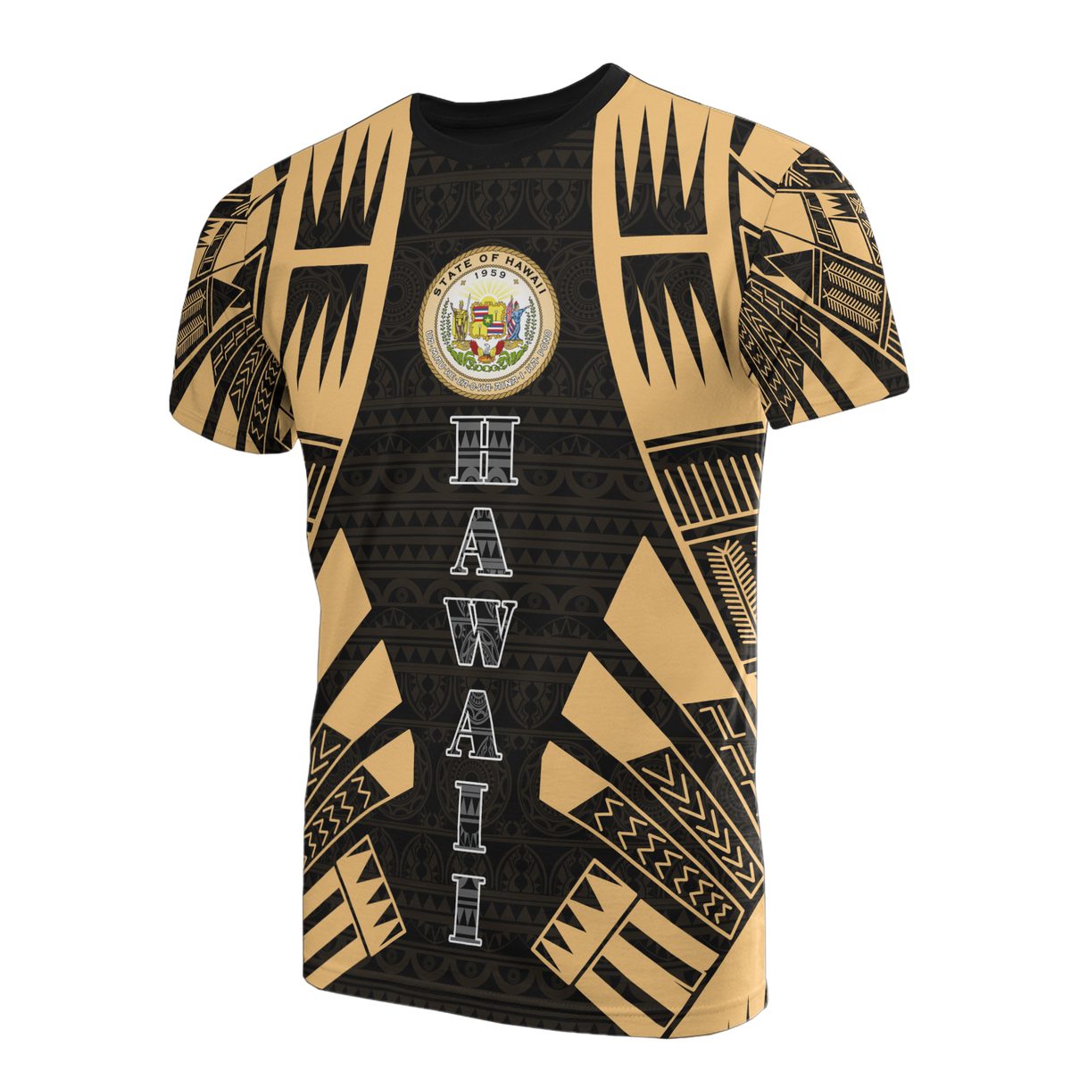 Hawaii T Shirt Hawaii Seal Polynesian Tattoo Gold Style Unisex Black-Gold - Polynesian Pride