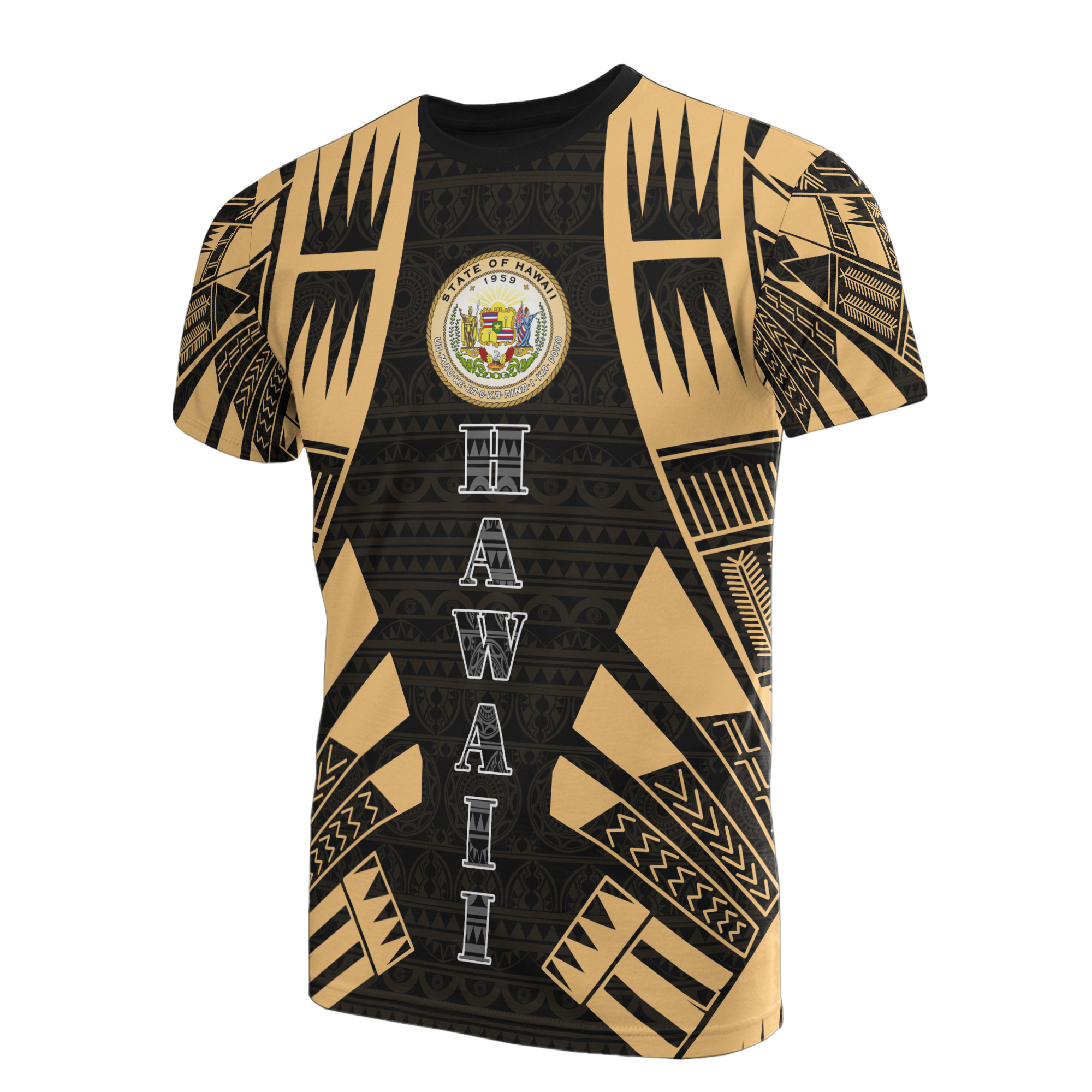 Hawaii T Shirt Hawaii Seal Polynesian Tattoo Gold Style Unisex Black-Gold - Polynesian Pride