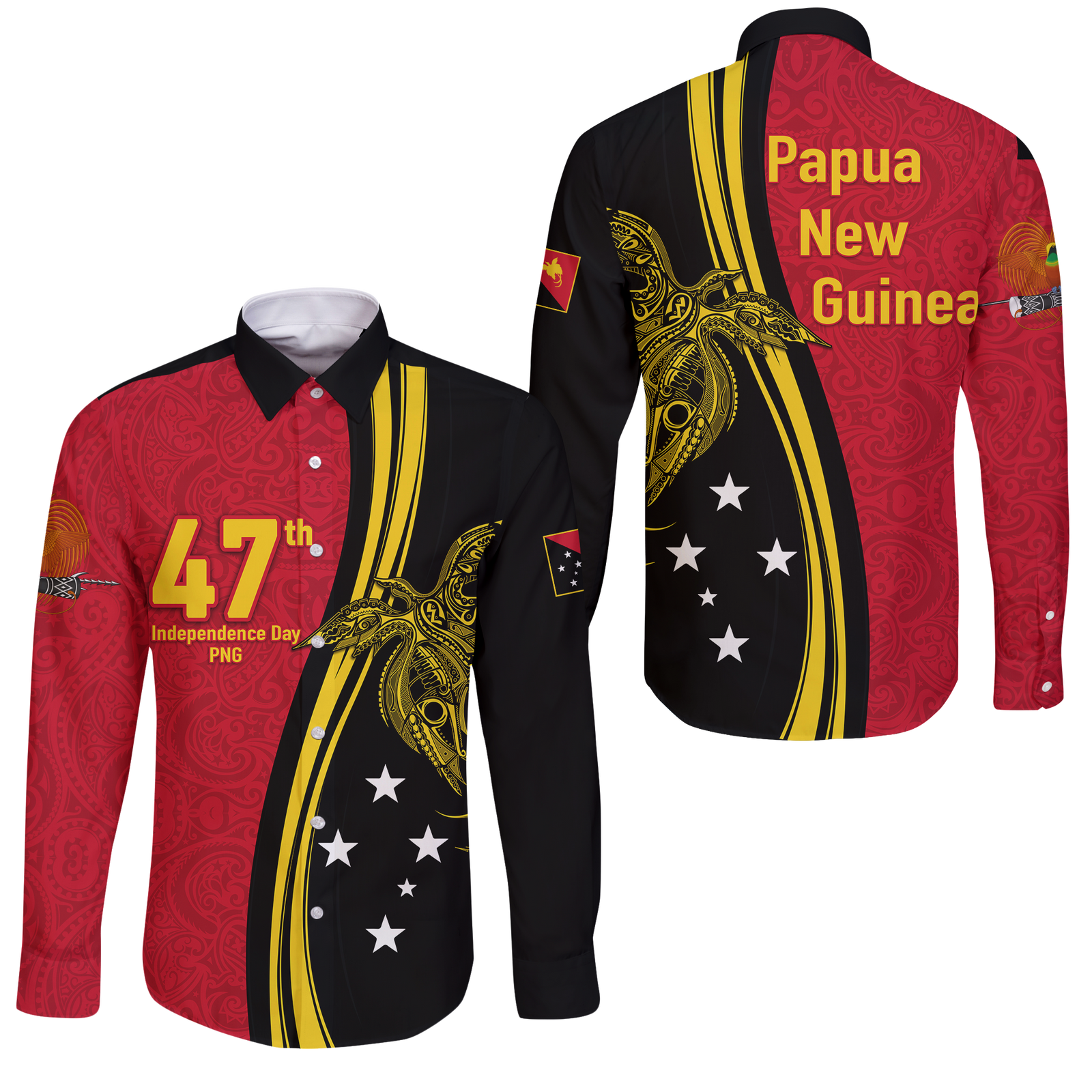 Papua New Guinea Independence Anniversary Polynesian Tribal Long Sleeve Button Shirt - LT12 Unisex Black - Polynesian Pride