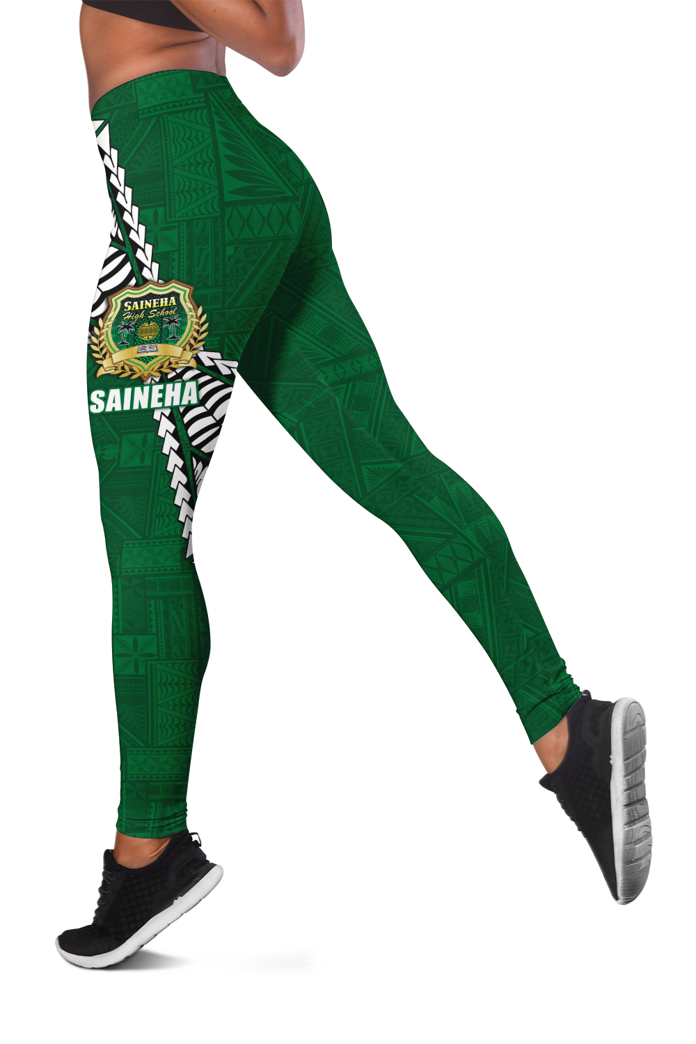 Tonga Saineha High School Tongan Patterns Legging - LT12 Green - Polynesian Pride