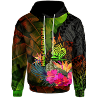 New Caledonia Polynesian Hoodie Hibiscus and Banana Leaves Unisex Reggae - Polynesian Pride