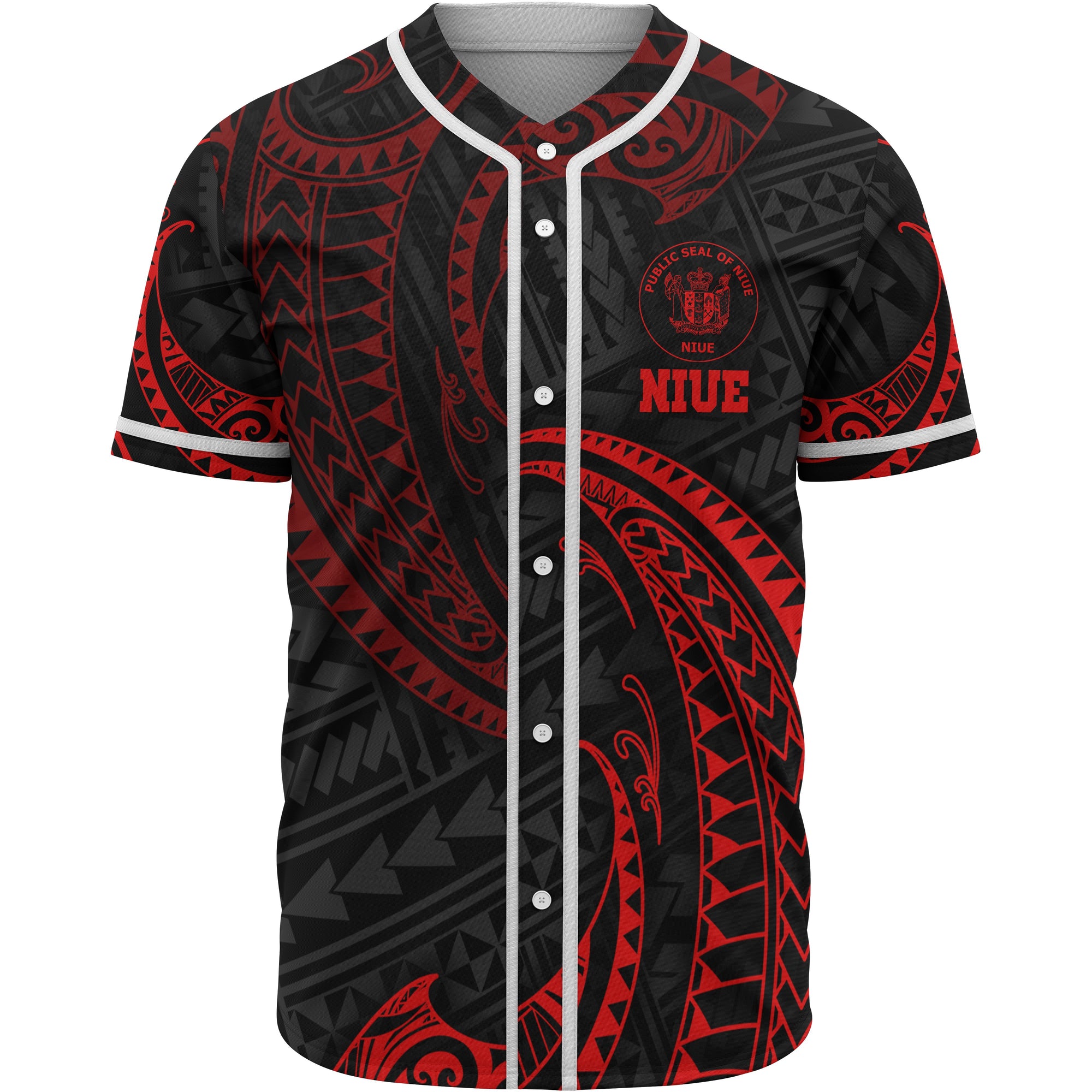 Niue Polynesian Baseball Shirt - Red Tribal Wave Unisex Red - Polynesian Pride