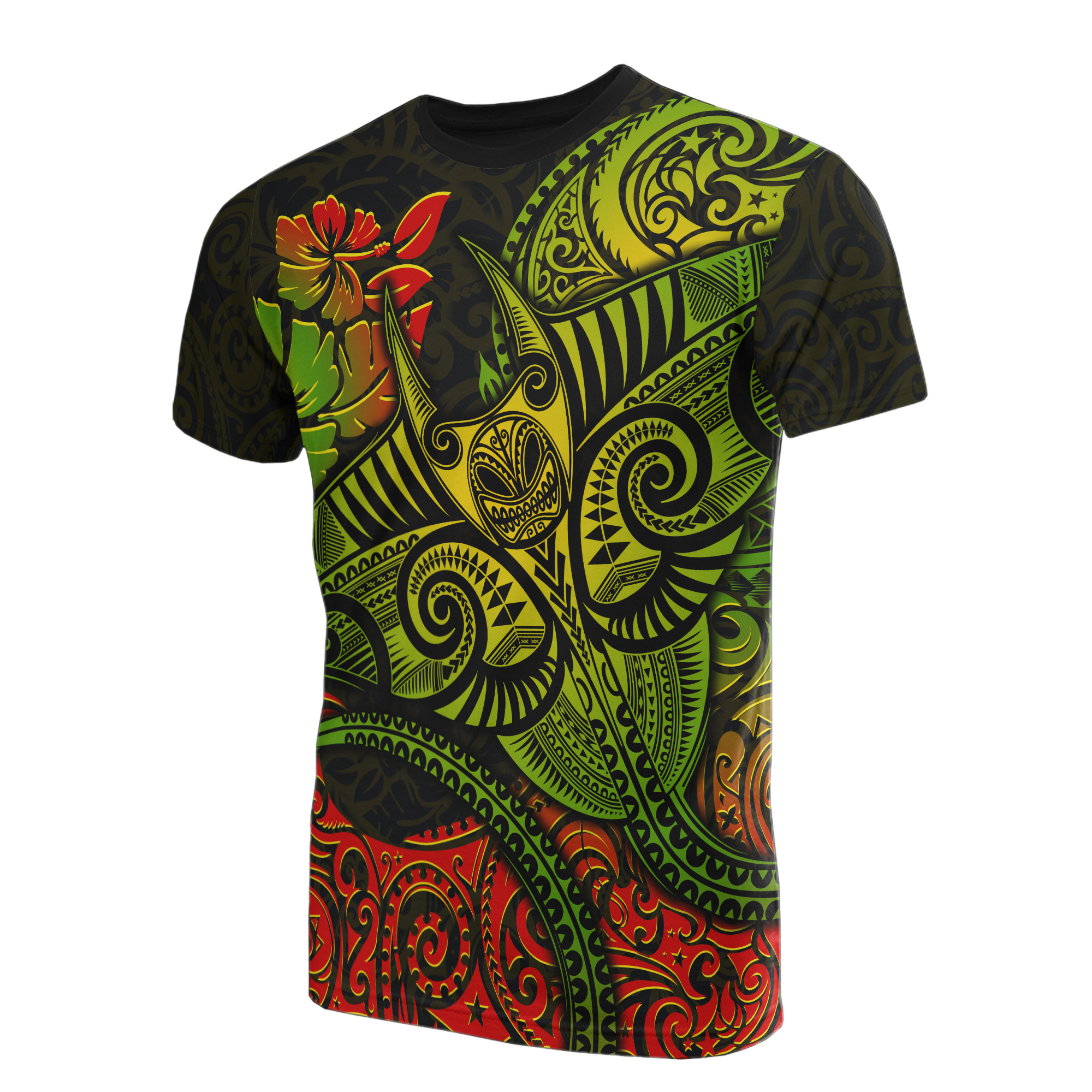 Hawaii T Shirt Polynesian Hibiscus Manta Ray Unisex BLACK - Polynesian Pride