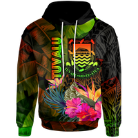 Tuvalu Polynesian Hoodie Hibiscus and Banana Leaves Unisex Reggae - Polynesian Pride