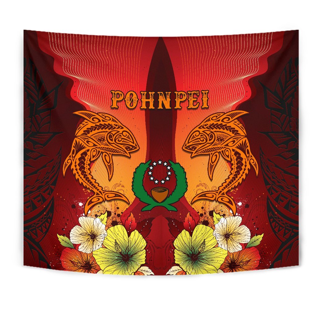 Pohnpei Tapestries - Tribal Tuna Fish Wall Tapestry Orange - Polynesian Pride