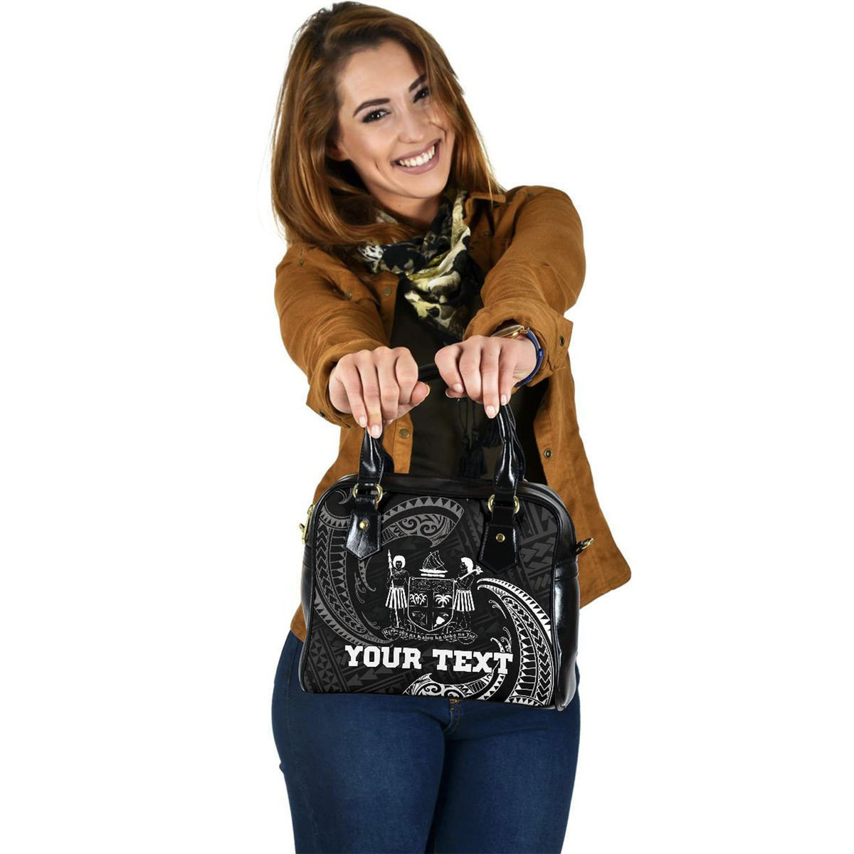 Fiji Polynesian Custom Personalised Shoulder Handbag - White Tribal Wave - Polynesian Pride