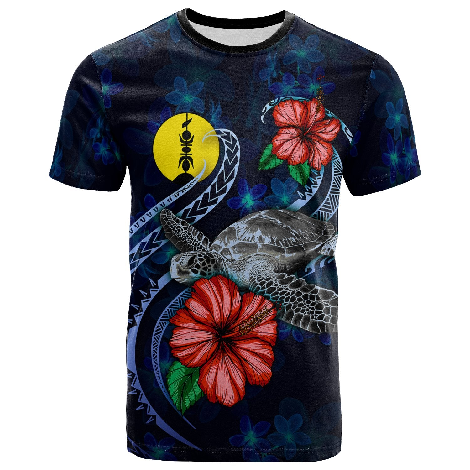 New Caledonia Polynesian T Shirt Blue Turtle Hibiscus Unisex Blue - Polynesian Pride