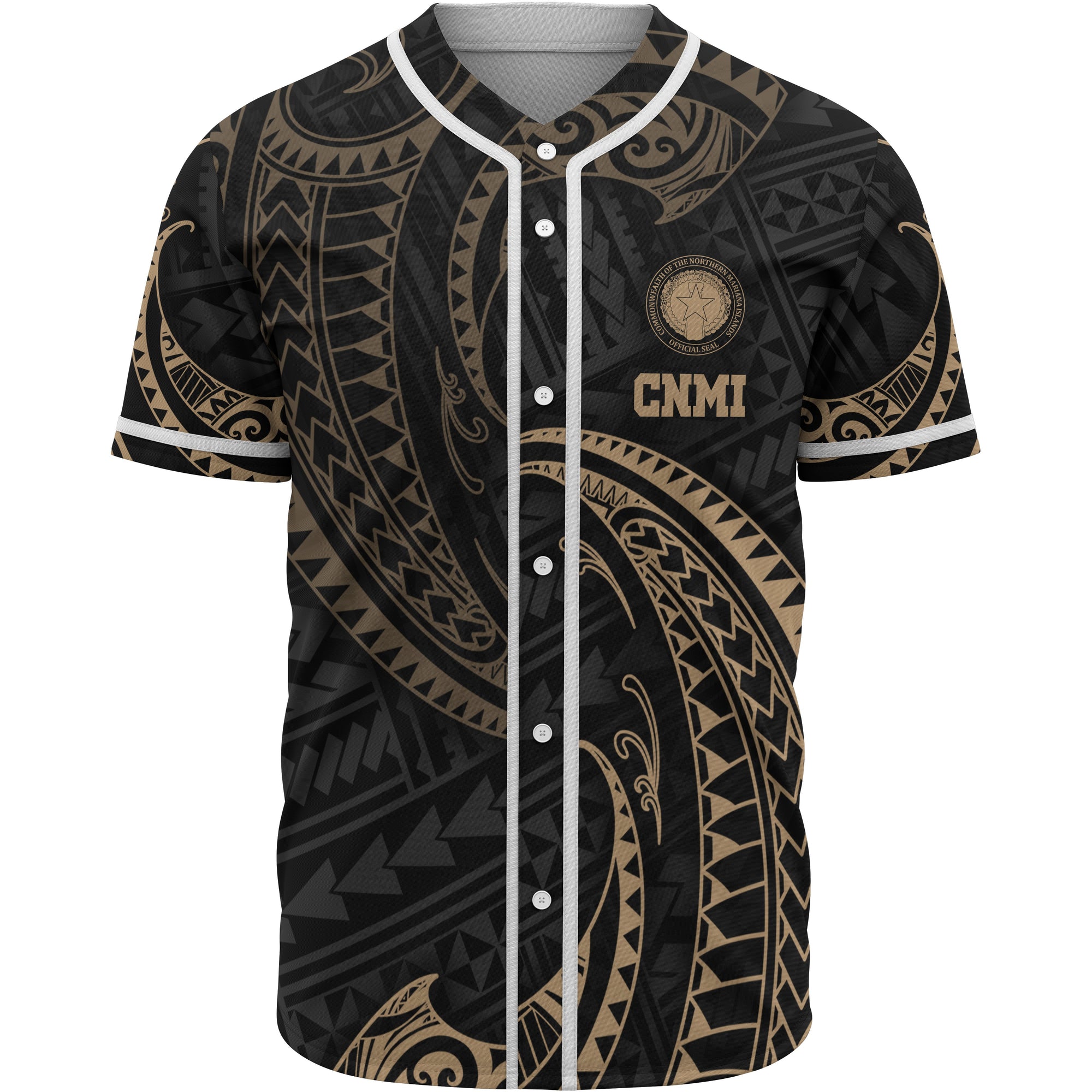 Northern Mariana Islands Polynesian Baseball Shirt - Gold Tribal Wave Unisex Gold - Polynesian Pride