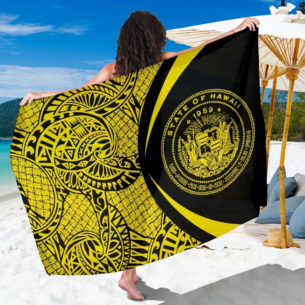 Hawaii Coat Of Arm Sarong Yellow - Circle Style Sarong One Size Yellow - Polynesian Pride