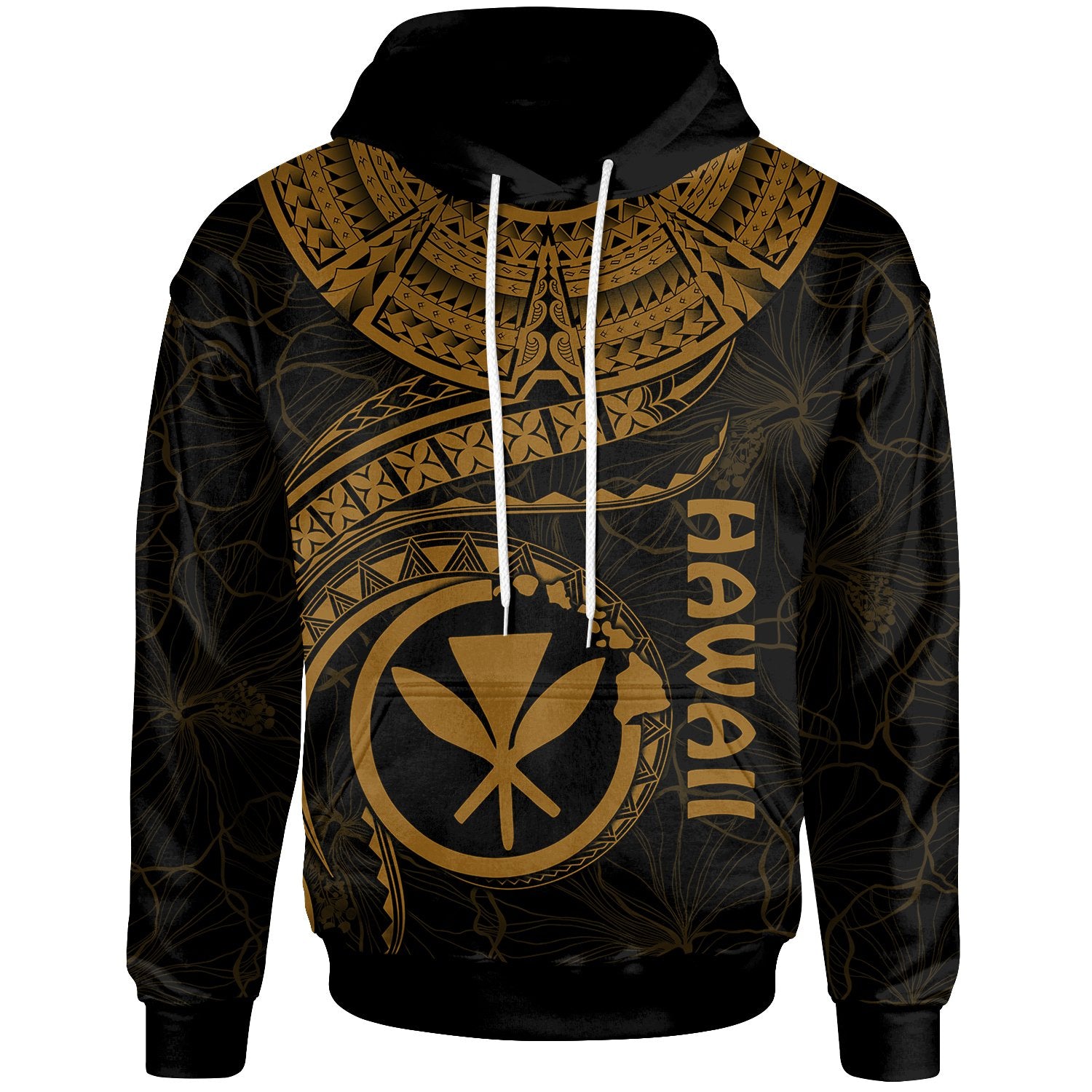 Polynesian Hawaii Kanaka Maoli Hoodie Hawaiian Waves (Golden) Unisex Golden - Polynesian Pride