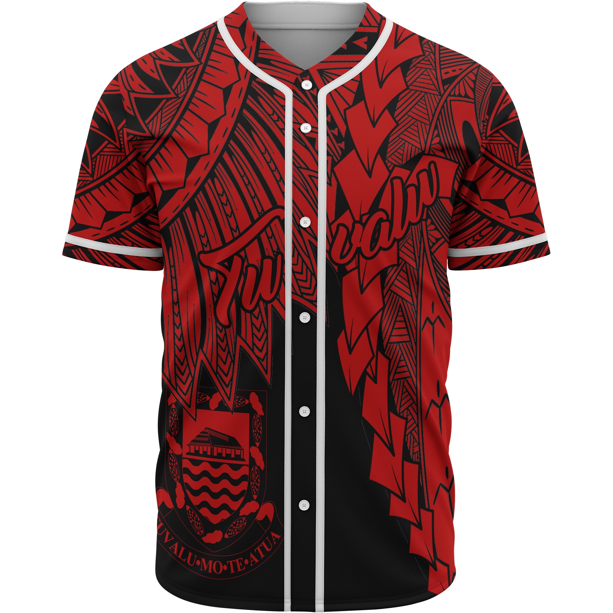 Tuvalu Polynesian Baseball Shirt - Tribal Wave Tattoo Red Unisex Red - Polynesian Pride