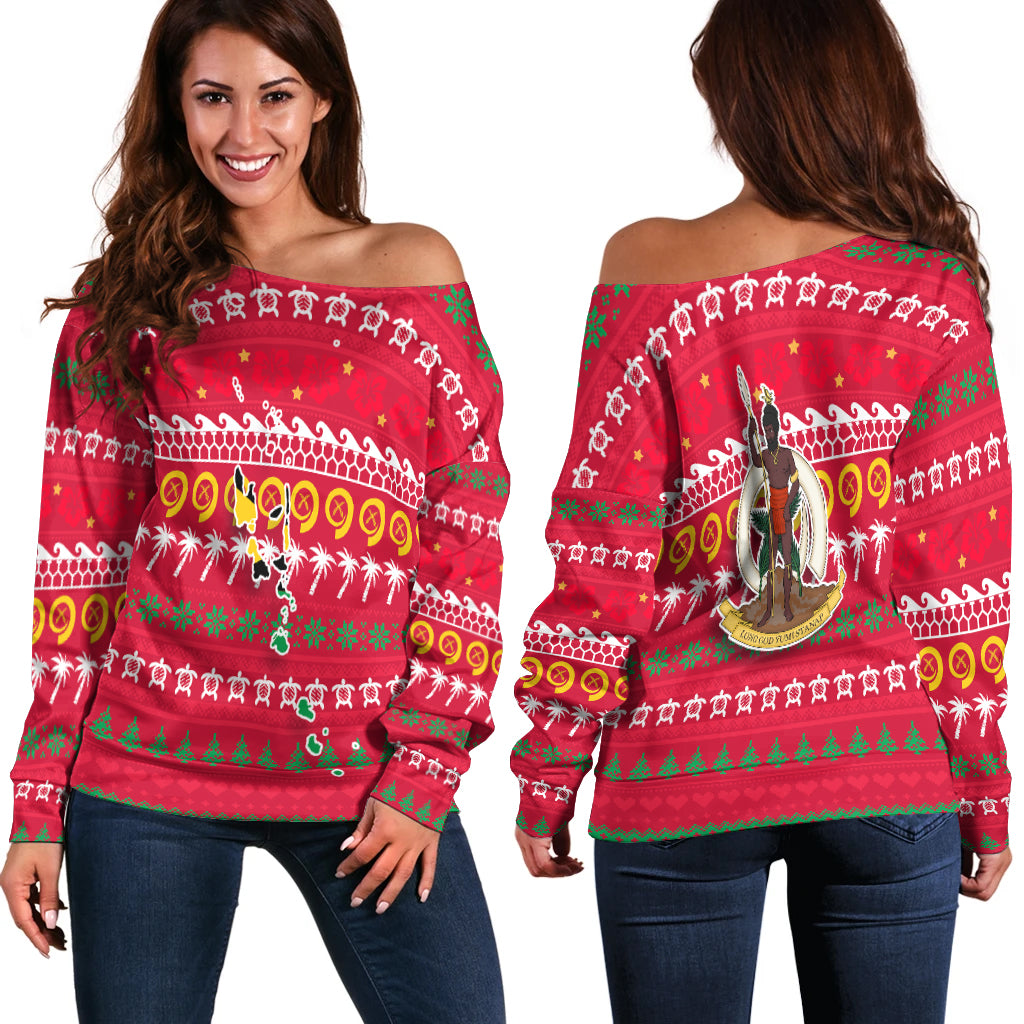 Vanuatu Christmas Women Off Shoulder Sweater - Ugly Christmas - LT12 Red - Polynesian Pride