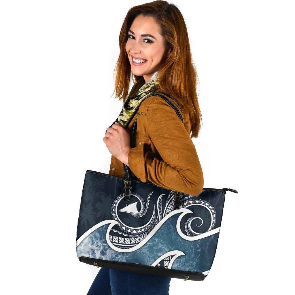 Tokelau Polynesian Leather Tote Bag - Ocean Style Blue - Polynesian Pride