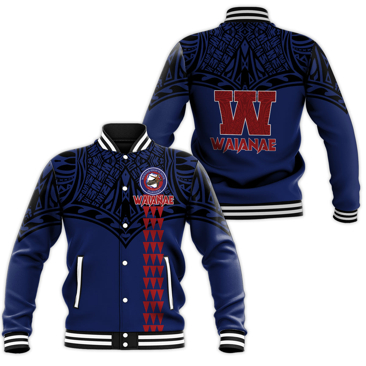 Waianae High School Pride Baseball Jacket - LT12 Unisex Blue - Polynesian Pride
