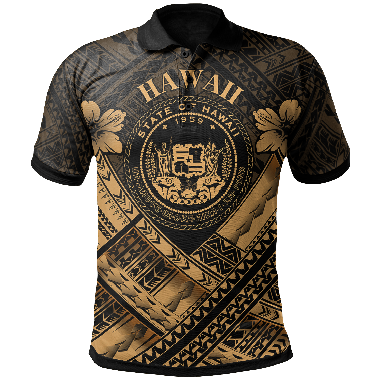 Hawaii Polo Shirt Gold Seal Polynesian Patterns Unisex Gold - Polynesian Pride