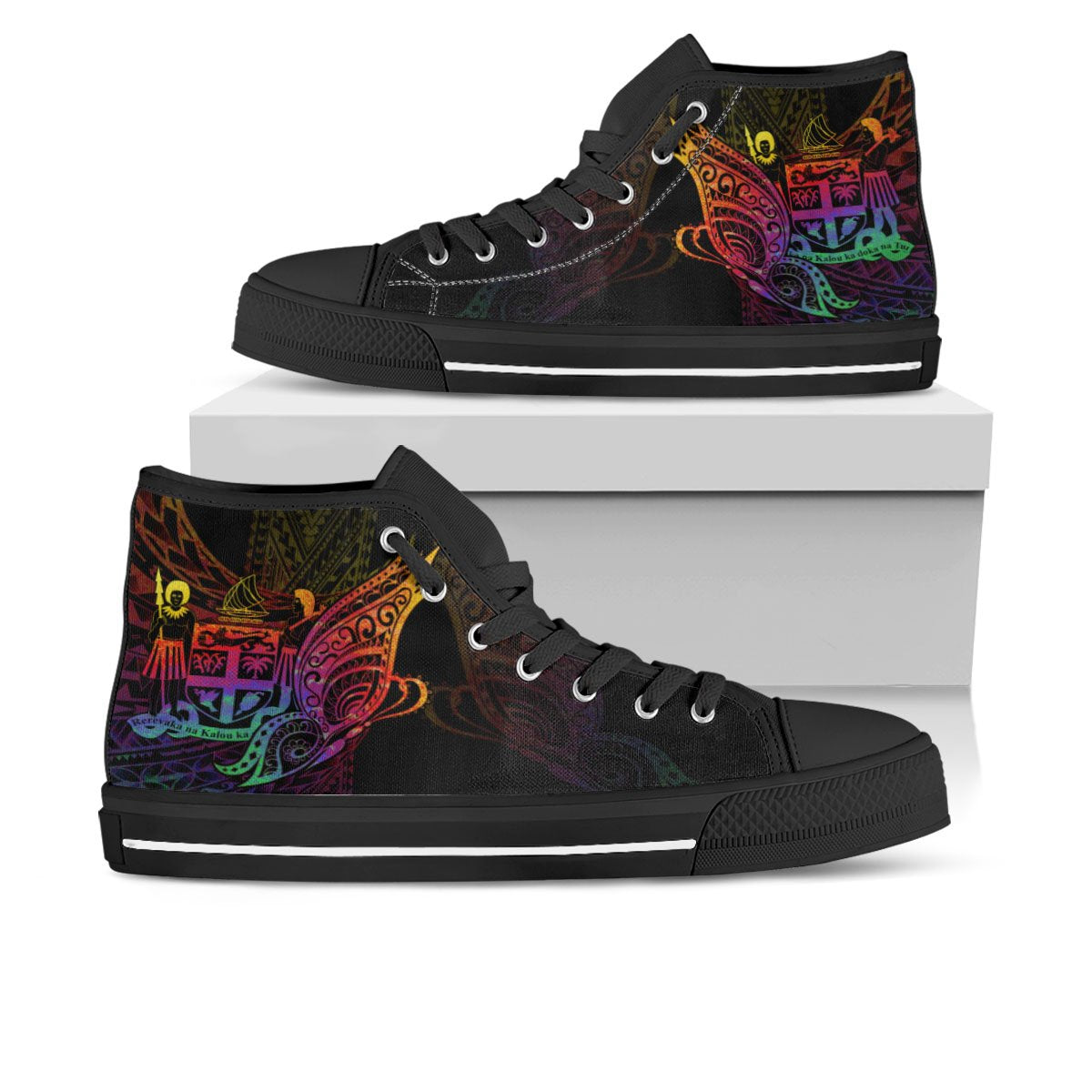 Fiji High Top - Butterfly Polynesian Style Unisex Black - Polynesian Pride