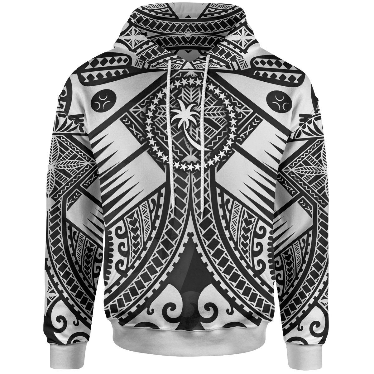 Chuuk Hoodie White Seal with Polynesian Tattoo Unisex White - Polynesian Pride