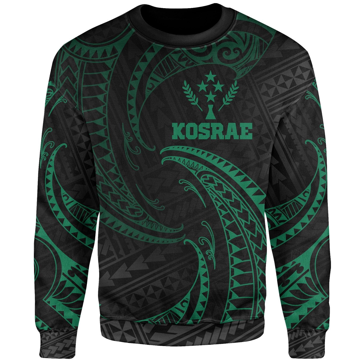 Kosrae Polynesian Sweater - Green Tribal Wave Unisex Green - Polynesian Pride