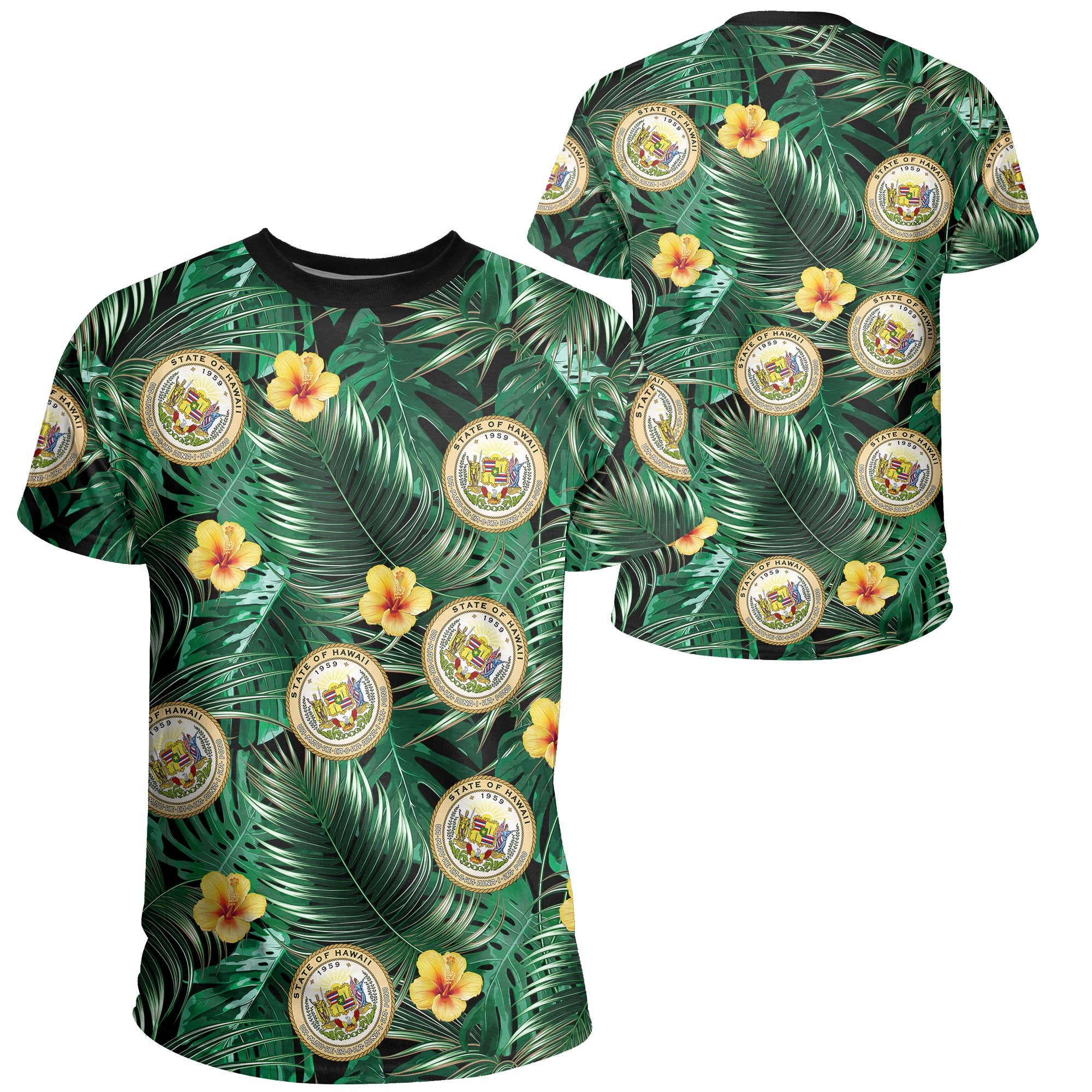 Hawaii Map Coat of Arms Tropical Summer Style T Shirt Unisex Green - Polynesian Pride